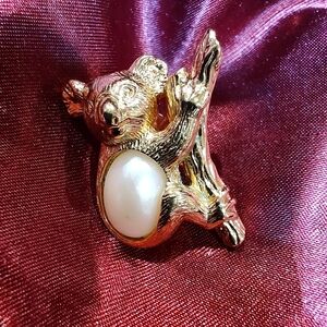 Avon Gold Koala Brooch with Pearl Accent